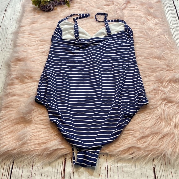 BEACH by Melissa Odabash One Piece Blue White Stripe Swimsuit sz S - Picture 9 of 9